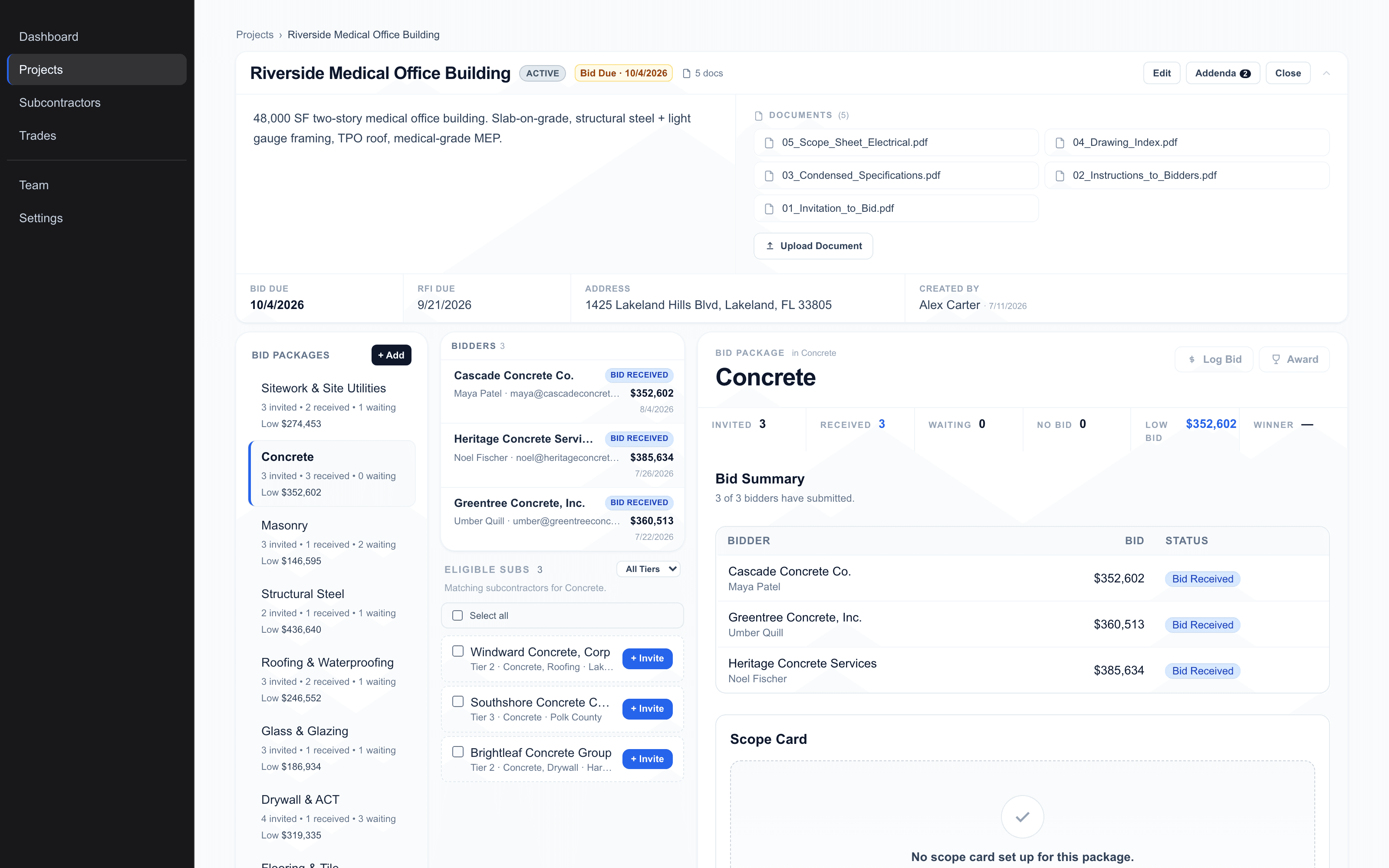 ConstructRight — Project bid coverage